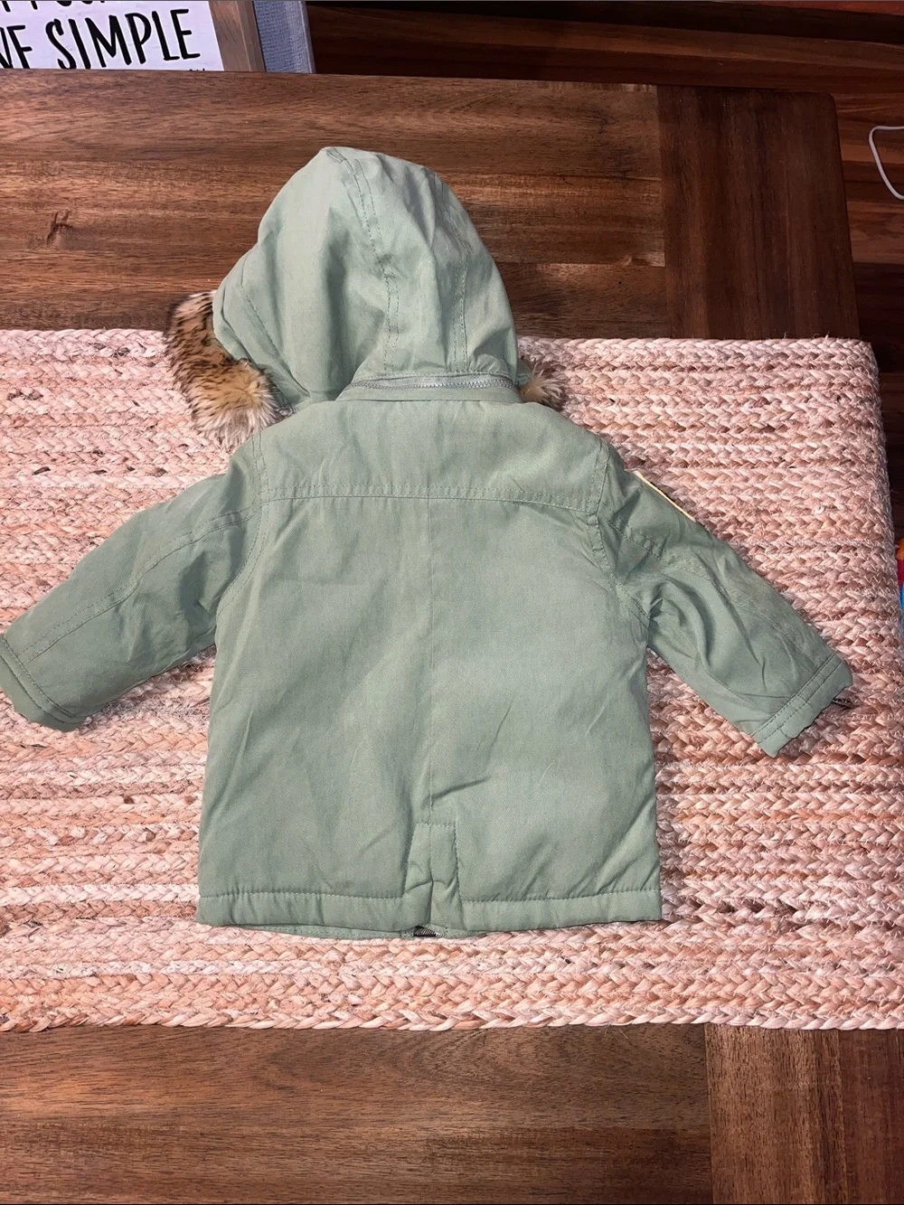 Mayoral Sage Green Hooded  Coat with Faux-Fur Trim size 6m